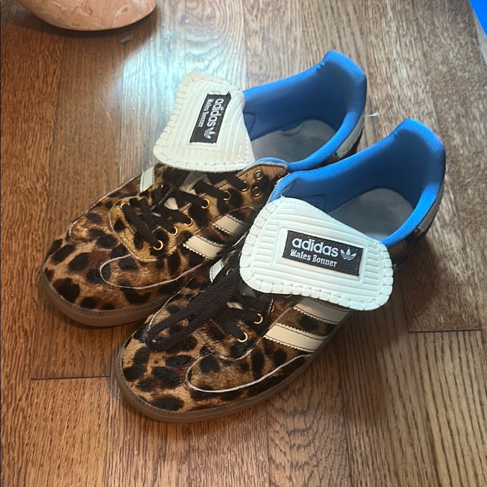 Adidas Brown and Blue Sneakers with Animal Print